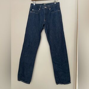 APC raw dark denim button fly straight leg, sz 29
